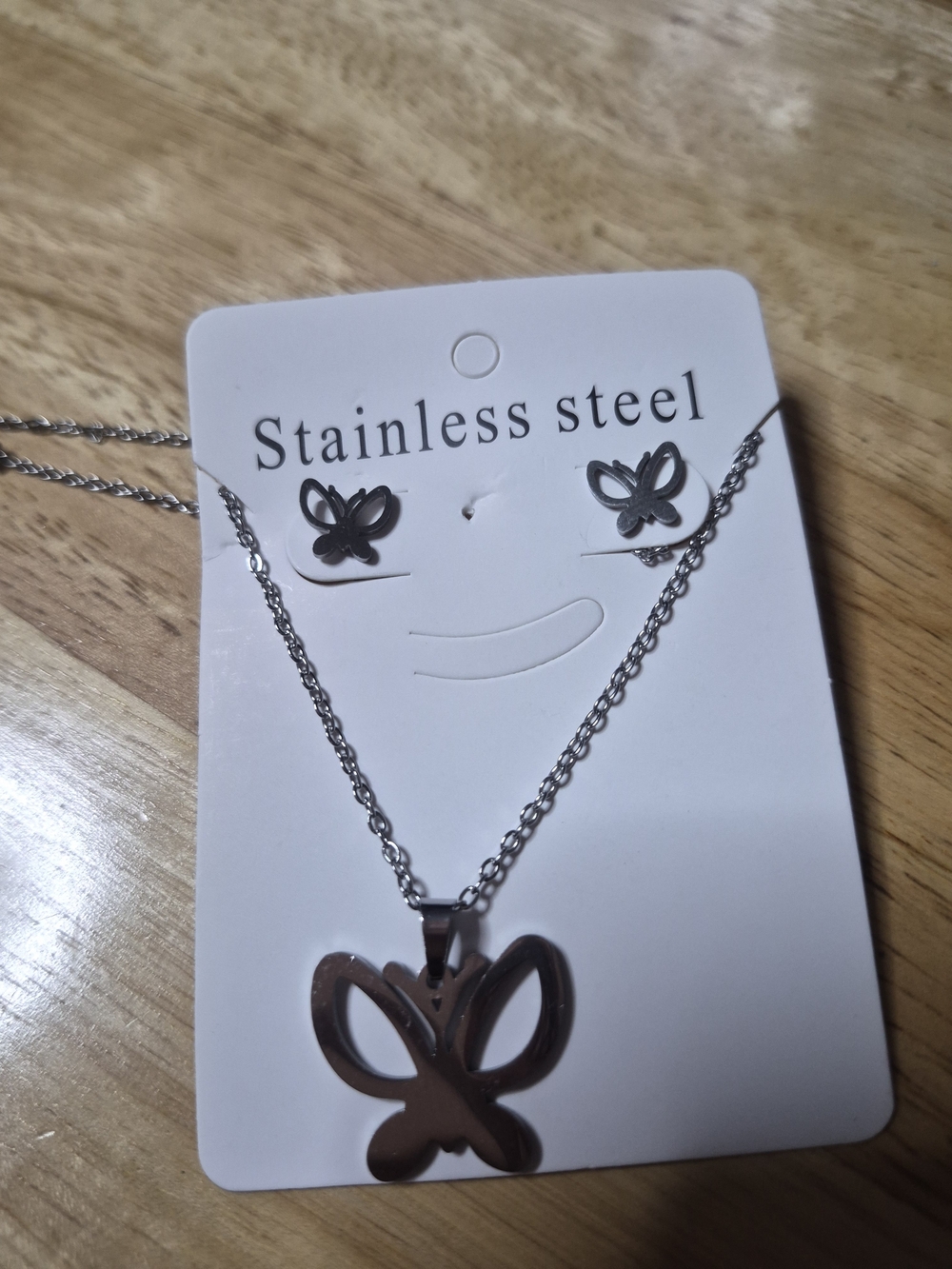 Butterfly Stainless Steel Necklace & Earring Set - Silver
